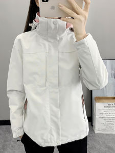 Womens Fleece Lined Waterproof Detachable Jacket Sporty Autumn Winter Coat with Zipper Pockets Polyester Fabric Long Sleeve