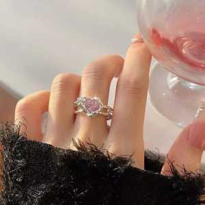 Abee Acc-151 Korean style Aksesoris cincin wanita perak motif permata pink Freesize bisa dibesar kecilkan