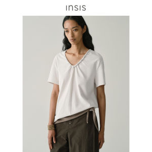 INSIS FEMME | Design Twist-Rope V-Neck Normal-Shoulder Flutter-Sleeve T-Shirt
