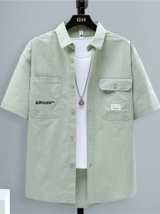 เสื้อเชิ้ตยีนส์แขนสั้นทรงหลวมสำหรับฤดูร้อน ผ้าฝ้ายแท้ ทรงหลวม สไตล์ลำลอง เสื้อเชิ้ตชาย ทรงหลวม แขนสั้น แฟชั่น