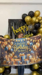 Happy Birthday Backdrop Decoration 49*31.5 Inch Black Gold Cloth Home Party Needs Photo Photography For Birthday Party Background Wall Decor