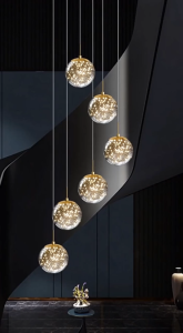 [Jumei]โคมระย้าบันไดลายท้องฟ้าเต็มไปด้วยดวงดาวโคมระย้าสำหรับอพาร์ตเมนต์ดูเพล็กซ์แบบลอฟท์โคมระย้าห้องนั่งเล่นในตึกสูงโคมระย้า