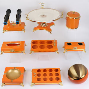 Luxurious Orange Stainless Steel Fruit Basket Set for KTV Party Desktop Decoration High End Fruit Tray Nordic Style Bar Supplies