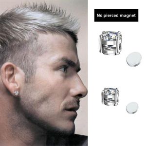 Beckham Star Diamond Stud Earrings Magnet Zircon Non-Piercing Ear Clip Fashion Male Black Shiny Earrings