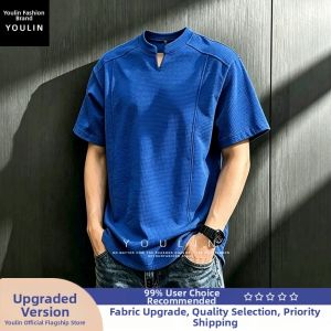 YOULIN | Breathable Texture V-Neck T-Shirt Grey