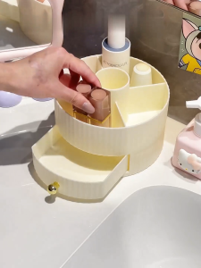 LD-C1366 Rak Kosmetik Bulat Aesthetic Tempat Make Up / Rak Penyimpanan Kosmetik Laci Desk Organizer