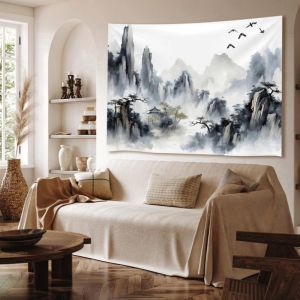 VIKAMA Trung Quốc Mực Rửa Núi Tấm Thảm Phong Cảnh Phương Đông Treo Tường Trang Trí Cho Phòng Ngủ Phòng Khách Polyester Không Dệt