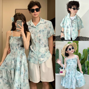 Beach Vacation Floral Print Halter Dress Family Matching Long Skirt Summer Travel Mother Daughter Outfit Bohemian Style Childrens Clothing