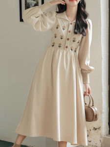 Special Large Size Womens Embroidered Dress Gentle Style Mid-Length 230 Pounds Autumn Spring Slimming A-Line Skirt