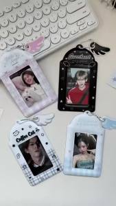 New 3 inch Photo Card Case Kpop Idol Photocard Protector Display Card Sleeve Angel Wings Photo Card Holder Pendant Keychain Gift