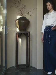 Wool Blend Wide Leg Pants With Cotton Waistband and Blue Print