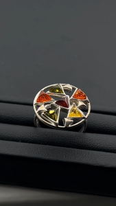 MILLENNE Multifaceted Baltic Amber Multi-Tone Disc Silver Ring with 925 Sterling Silver (MLP-01)