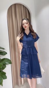 [Voucher 15% MOV 199K cap 100KĐầm peplum dáng xòe cổ đức ngắn tay HeraDG thiết kế vai chờm nữ tính chất liệu xanh Recycle SDPBC6106