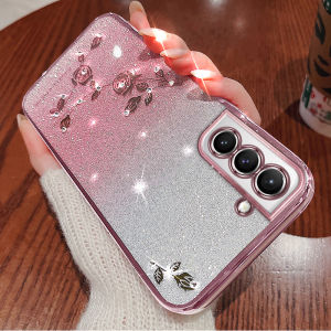 Ultra-Thin Transparent Electroplated Galaxy S21+ Protective Case Luxury Diamond-Encrusted Full-Coverage Sparkling Womens Soft Shell