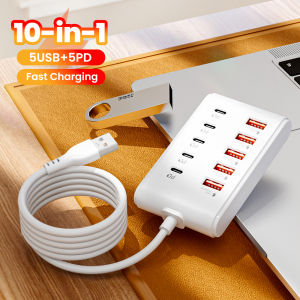 Fast USB Charger 10 in 1 Power Strip Desktop Charging Station Fast Charging 1m Cord USB HUB Adapter Socket for Home Office