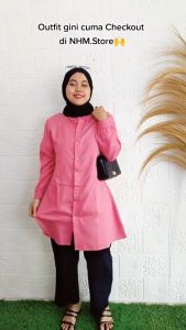 Kemeja Wanita Dewasa Tunik Muslimah Polos Moscrepe Nhm