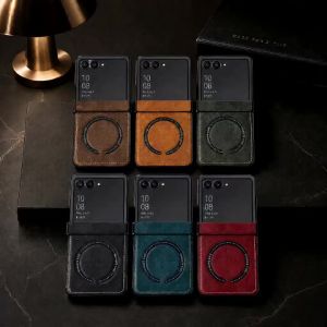 szhaiyu | Luxury PU Leather Phone Case For Samsung Galaxy Z Flip 8 7 FE 6 5 4 Magnetic Wireless Charging Protective Back Cover