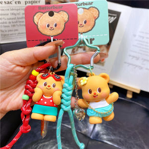 Cartoon Bear Butter Character Keychain Car Key Holder Mens Style Creative Gift PVC Material Couple Series Accessory