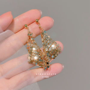 Elegant Geometric Rhinestone Earrings Womens Fashion Hong Kong Style Slimming Face Shape Unique Small Niche Ear Jewelry