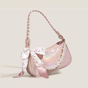 IELGY Womens shoulder messenger bag laser pink with silk scarf high sense portable Underarm Bag