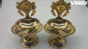 Brass Diya for Pooja Oil Lamp | Pooja Aarti for Home Temple - Lord Vishnu Symbol Shanku Chakra Vilakku Set of 2 (Size - Height - 11.5cm  Width - 8cm)