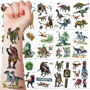 3D สีสันไทรันโนซอรัส เร็กซ์สติกเกอร์รอยสักชั่วคราวไข่ไดโนเสาร์ที่สมจริงไทรันโนซอรัส เร็กซ์รอยสักปลอมกันน้ำ
