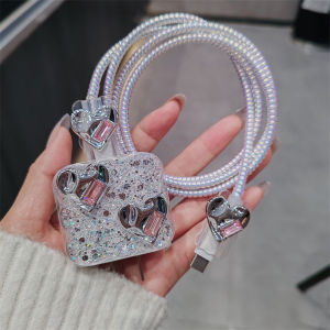 TAOYUNXI | Glitter Love Heart Charger Case for IPhone 13 14 15 16 17 Pro Max 18/20W Clear Charge Data Cable Protection Cover Charger Sleeve