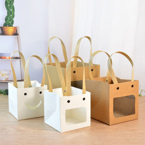 【BUY 3 GET 4】Square Smiley Face Bag Square Portable Paper Bag Square Gift Bag Valentines Day Small Handbag