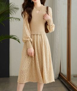 Elegant Stylish Floral Lace Hollow Out Pseudo Two-Piece Autumn Dress