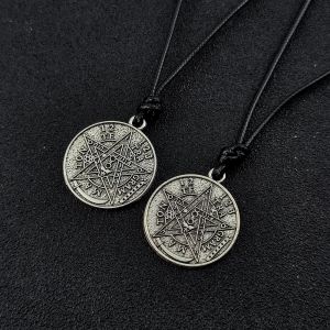 Tetragrammaton Pentagram Pendants Necklace for Women Men Wiccan Pentacle Adjustable Rope Chain Choker Lucky Amulet Jewelry Gifts