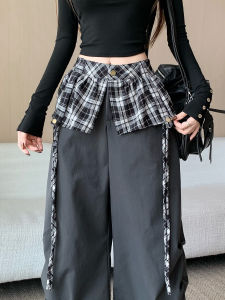 American Retro Wide Leg Pants Women Loose Casual Trousers Autumn Straight Casual Pants Workwear Style Fake Two-Piece Design