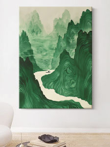 New Chinese Style Hand-Painted Oil on Canvas Living Room Decor Wall Art Landscape Painting Guilin Mountains And Waters Green Color