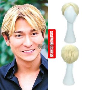 Mens Short Hair Wig Classic Middle Part Blonde Fake Hair for Men Handsome Korean Style Internet Famous 99 Concert Version