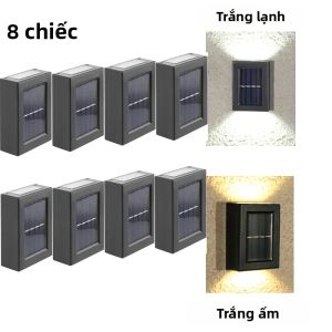 Đèn LED Hình Vuông Màu Đen Đèn Tường Năng Lượng Mặt Trời Hướng Lên Xuống Ánh Sáng Ấm Áp Sân Vườn Ngoài Trời Ban Công Sân Chiếu Sáng Trang Trí IP65 Tự Chứa