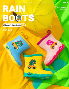 TRAVELCUL รองเท้าบูทกันฝนเด็ก การ์ตูนไดโนเสาร์รองเท้ากันฝนกันน้ํากันลื่น อายุ 2-7 ปี Kids rain boots พร้อมส่ง