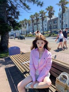 Pink Check Loose Sun Protection Shirt