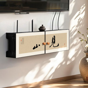 เคสเก็บอุปกรณ์ไร้สายแบบจีนใหม่สำหรับรับชมทีวีในห้องนั่งเล่น ไม่ต้องเจาะรู ชั้นวางของสำหรับกล่องเสียบสายไฟ กล่องเก็บอุปกรณ์รับสัญญาณไฟฟ้าแสงประทับตรา