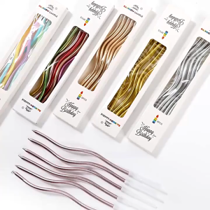 6 Count Twisty Birthday Candles Spiral Cake Candles with Holders Metallic Colors Long Twisty Cake For Cake Decoration And Topper Wedding