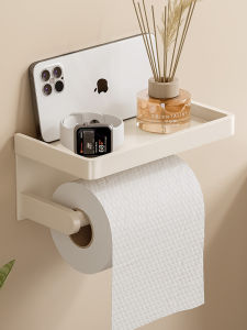 Bathroom Toilet Paper Holder Wall Mounted Cream Style No Drilling Required Aluminum Alloy 2 Layer No Installation Needed