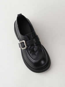 British Style Soft Cowhide round Toe Thick Heel Chunky Sole Flats Womens Shoes Spring Autumn Comfortable Leather Loafers