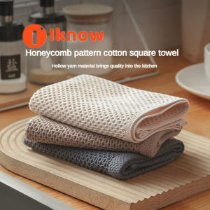 I know 2pcs Wiping cloth cotton square cloth hand towel tea towel Japanese and Korean series honeycomb absorbent cotton breathable kitchen cleaning oil free