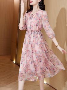 DAIXIANGFEIZI | Floral Chiffon Dress Women Summer Waist Shaping