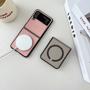 Magsafe เคสโทรศัพท์แม่เหล็กชาร์จไร้สาย Magsafe-ฟังก์ชั่นในตัวเคสเคสหนังบางเฉียบสำหรับ Samsung Galaxy Z Flip4 Z Flip3 Z Huawei พลิก P50 กระเป๋า OPPO Find N2 ฝาปิดเต็มตัว