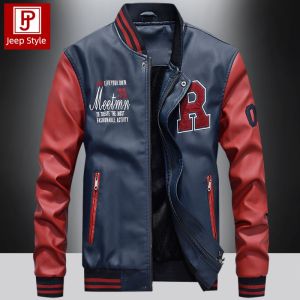 Mens Biker Style Short PU Leather Jacket Fashionable Casual Label Patch Autumn Winter New Arrival Trendy Coat Outerwear