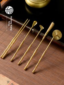 Bronze Set Incense Script Tools Pure Copper Ash Pressing Incense Powder Incense Chopsticks Tray Essential for Beginners