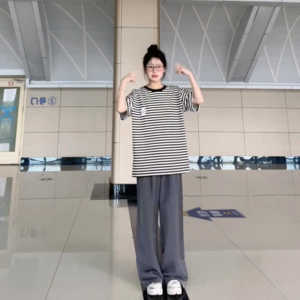 กางเกงขายาวทรงหลวมเอวสูงสีเทาหรูหรา ทรงตรง ทรงหลวม กางเกงขายาวลำลองสำหรับผู้หญิง ทรงหลวม ทรงหลวม ทรงหลวม