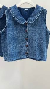 เสื้อผ้าฝ้าย เสื้อคอบัว เสื้อพื้นเมือง เสื้อคอบัวแขนกุด ผ้าฝ้าย 100% ผ้านุ่ม ทรงสวย สีม่อฮ่อม ทำสโตน