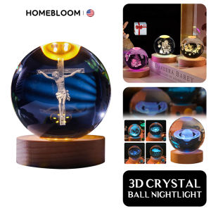HOMEBLOOM-3D Crystal Ball Nightlight - USB Table Light Wooden base 7 color and warm color LED lights Birthday gifts Christmas gifts Valentines Day gifts home decoration and room decoration nightlight