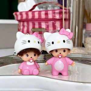 Sanrio | Monchiki Keychains Kawaii Hello Kitty Ornament Hanging Pendant for Backpack Monchhichi Keyring Hello Kitty Monkey Ornament モンチッチ