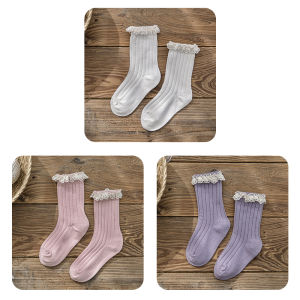Girl Socks Spring & Fall Thin Pure Cotton Kids Lace Lace Socks Korean Retro Baby Girl Boneless Tube Socks